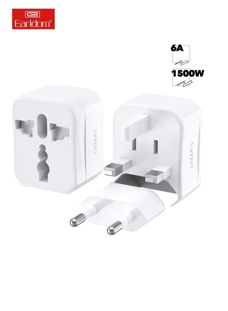 Earldom Universal Plug Adapter Combo 3PCS LC15 White, International Travel Power Adapter, Multi-Plug Converter for UK/US/EU/AU Sockets, Compact Portable Travel Adapter - White - Image 1
