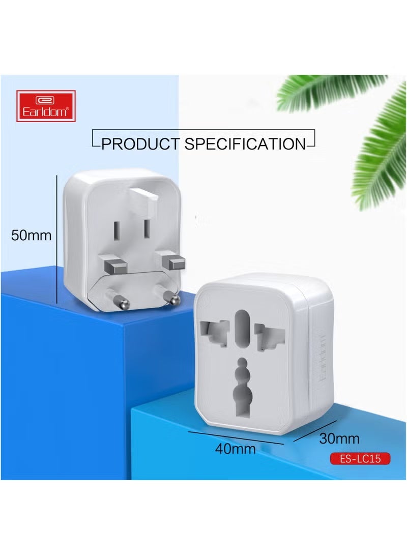 Earldom Universal Plug Adapter Combo 3PCS LC15 White, International Travel Power Adapter, Multi-Plug Converter for UK/US/EU/AU Sockets, Compact Portable Travel Adapter - White - Image 2