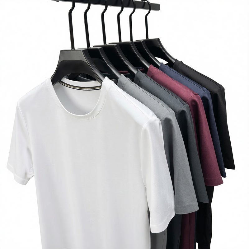 Men's Short Sleeve T-Shirt with Mulberry Silk Embroidery Round Neck Casual Summer - Image 1