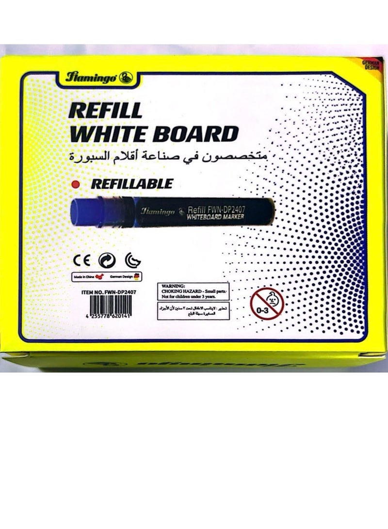 Flamingo 10-Pieces Whiteboard Markers With Refillable Tube Box Blue Color - Image 3