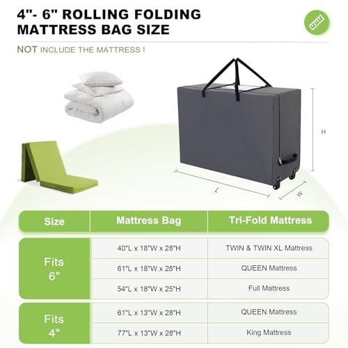 Cuddly Nest Folding Mattress Storage Bag with Wheels & Handles - 900D Heavy Duty Storage Container Fits for 6" Queen Tri-Fold Mattress,Grey - Image 3