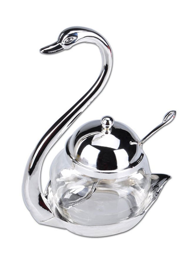 Loquat Swan Design Sugar Salt Coffee Storage Clear/Silver 12 x 8 x 16centimeter