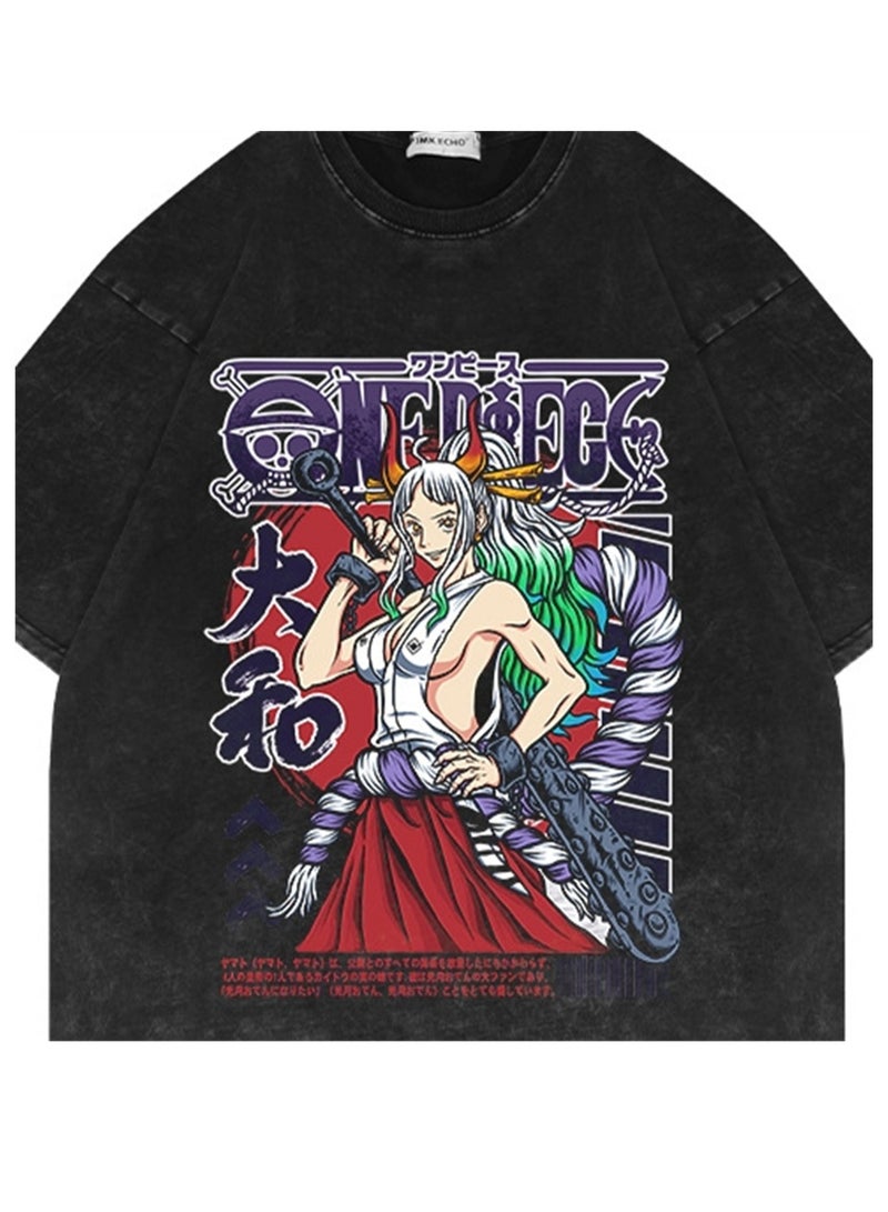 Washed distressed short-sleeved T-shirt retro anime One Piece short-sleeved fashion T-shirt - Image 4