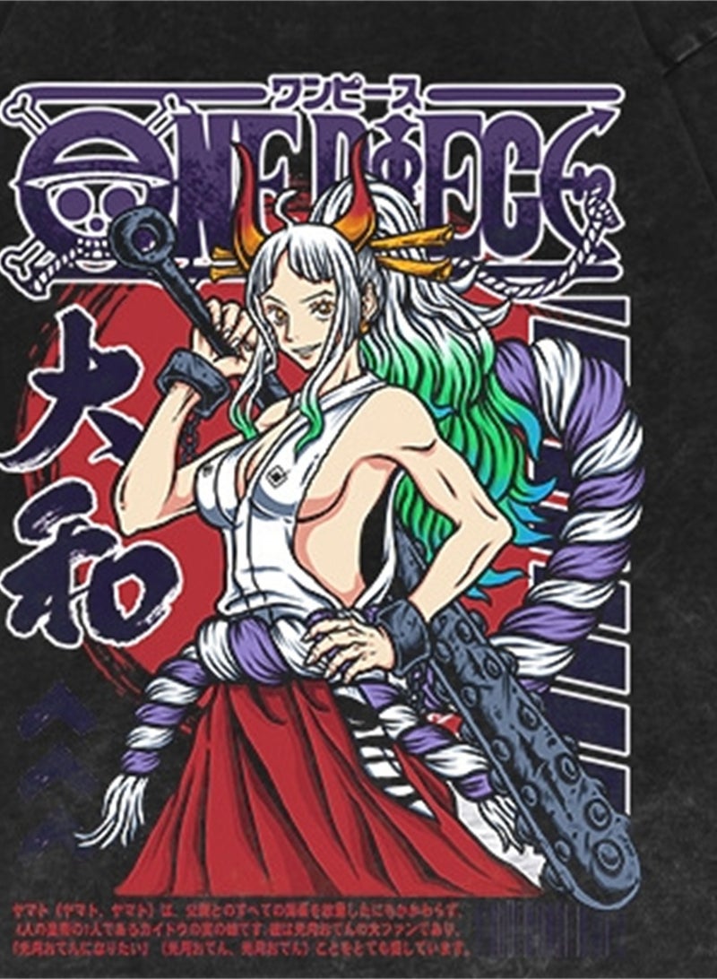 Washed distressed short-sleeved T-shirt retro anime One Piece short-sleeved fashion T-shirt - Image 3