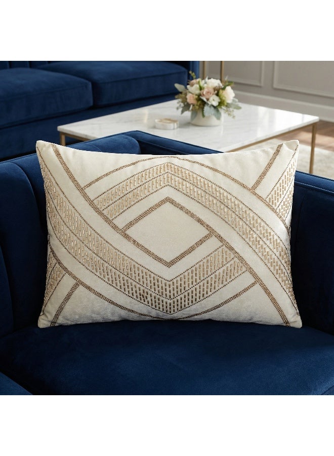 Set of 2 30x50cm Geometric Embroidered Sofa Cushion Covers (Inserts NOT Included) – Luxe Velvet Fabric, Nordic Boho Style Decorative Pillowcases - Image 2