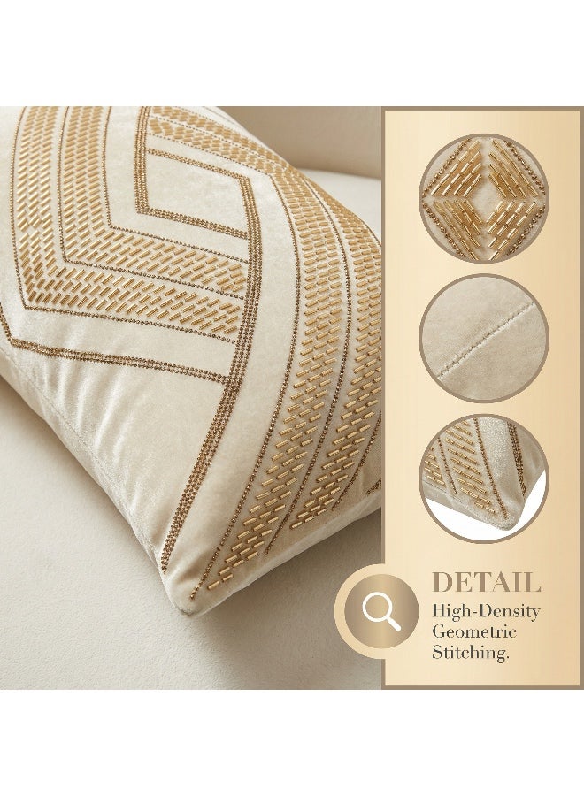 Set of 2 30x50cm Geometric Embroidered Sofa Cushion Covers (Inserts NOT Included) – Luxe Velvet Fabric, Nordic Boho Style Decorative Pillowcases - Image 3