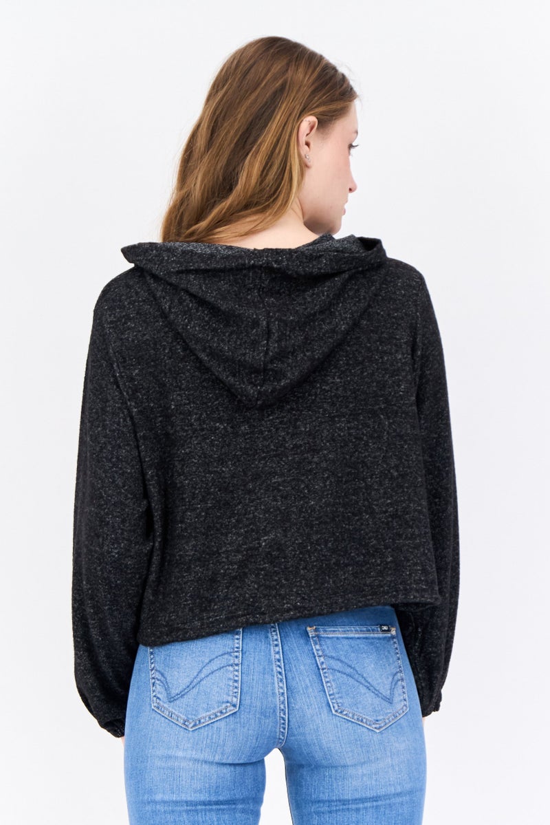 BRAVE SOUL Women Hooded Long Sleeves Heather Sweatshirt, Charcoal - Image 3