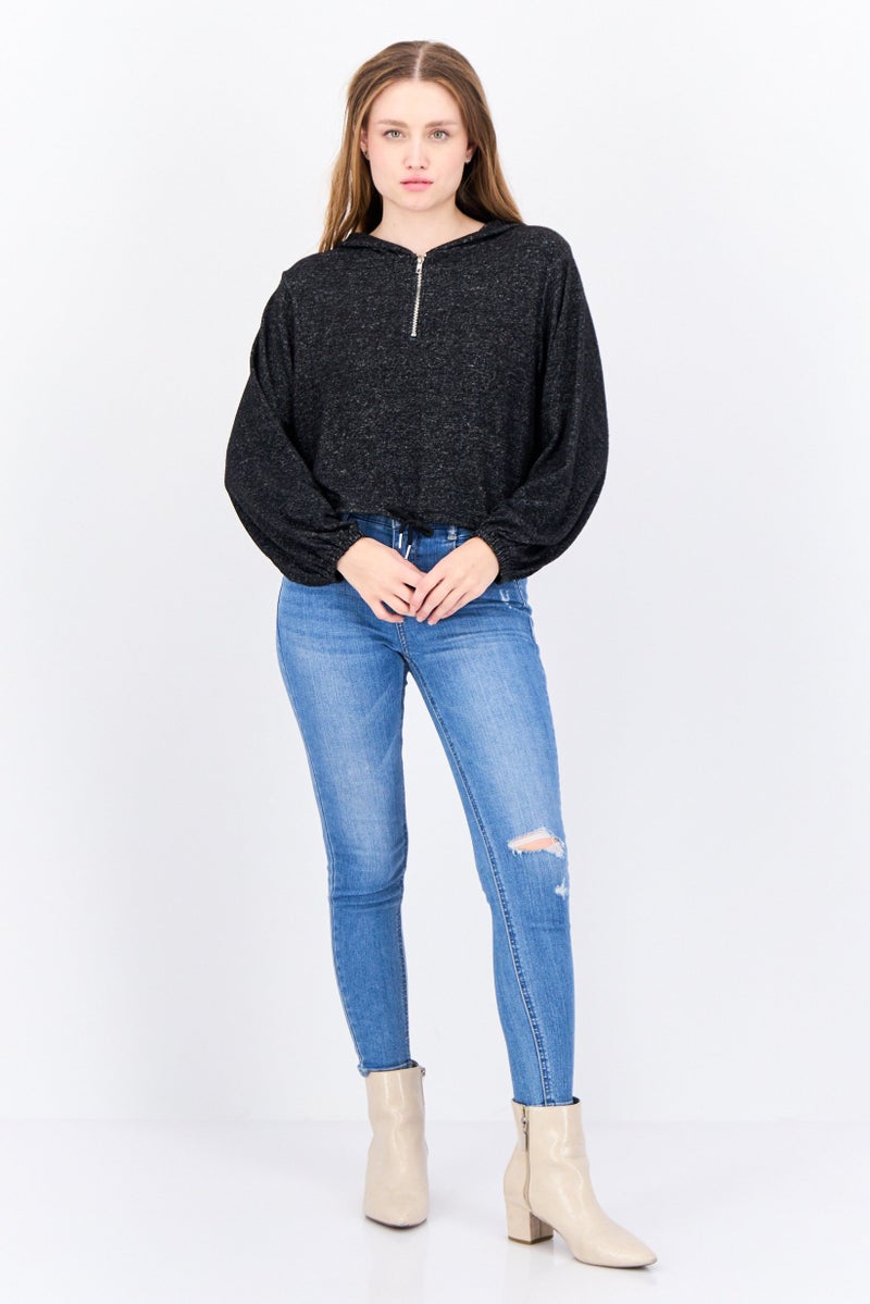 BRAVE SOUL Women Hooded Long Sleeves Heather Sweatshirt, Charcoal - Image 4