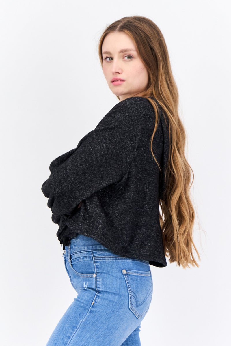 BRAVE SOUL Women Hooded Long Sleeves Heather Sweatshirt, Charcoal - Image 2