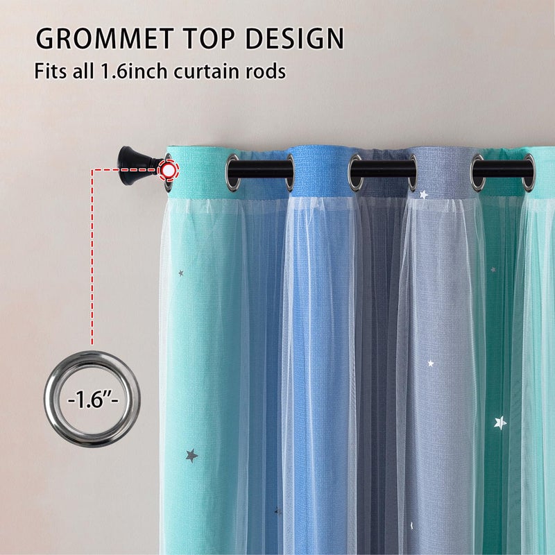 XiDi Curtains for Girls Bedroom Kids Room Unicorn Princess Theme Home Decor Room Darkening Grommet Window Curtains 63 Inches Length Blue Green Grey, W34 X L63 2 Panels - Image 4