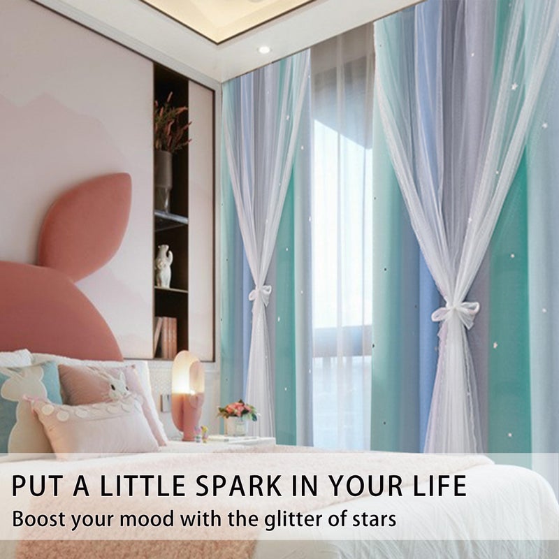 XiDi Curtains for Girls Bedroom Kids Room Unicorn Princess Theme Home Decor Room Darkening Grommet Window Curtains 63 Inches Length Blue Green Grey, W34 X L63 2 Panels - Image 2