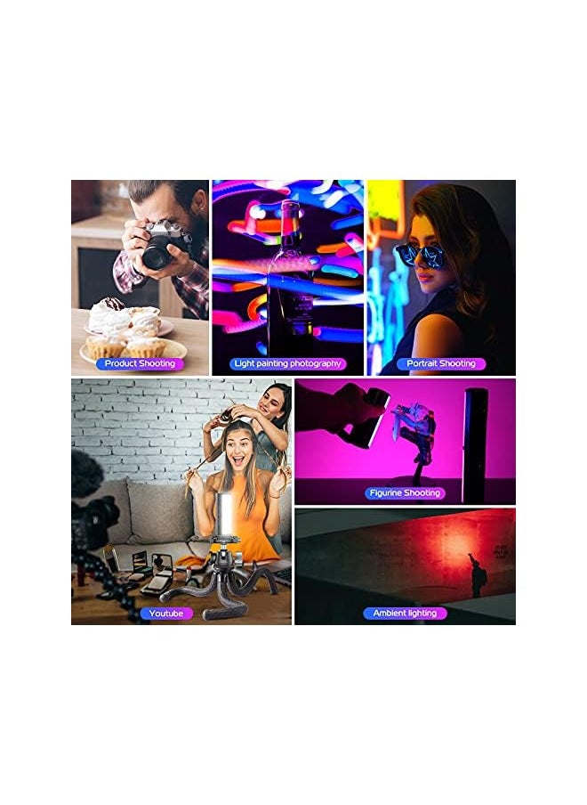 Handheld Light Wand, 360° RGB LED Video Light for Photography, 2000mAh Rechargeable Mini Light Stick for Video Shooting, 2500-9000K Dimmable Camera Light w LCD, Support Magnetic Attraction