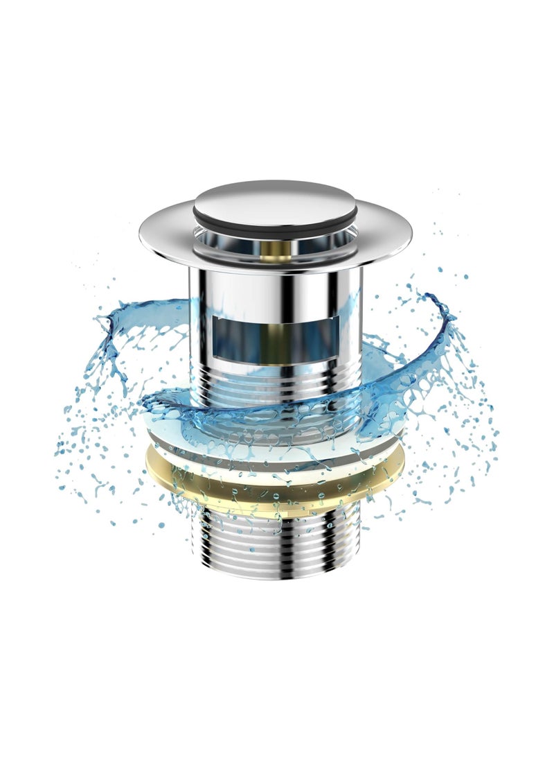 KASTWAVE Slotted Pop Up Sink Plug in Chrome Finish, Strainer Accessories Basin Sink Waste, Modern Bathroom Sink Waste Plug with Overflows  - Image 1