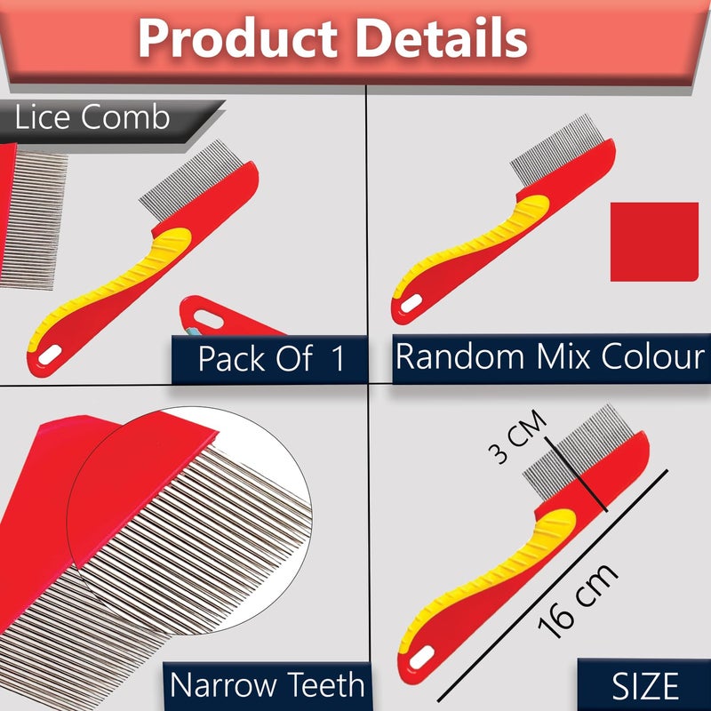 TEMPERIA (1 pcs) Lice Comb for Women, Men & Kids Hair - Nits, Dandruff & Lice Eggs Remover Products - Hair Lies Removal Comb for Head - Premium & Ergonomic Design (Random Colors) (MN02) - Image 2