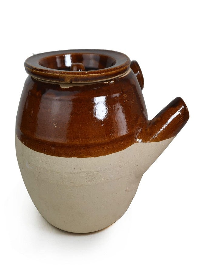 ZHCHSH Casserole Clay Pot 60oz Heat-Resistant Handmade Earthen Cooking Serving with Lid Soup Spout 1800ml Half-Brown - Image 2