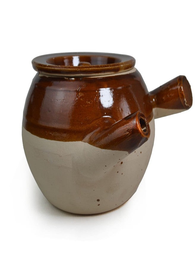 ZHCHSH Casserole Clay Pot 60oz Heat-Resistant Handmade Earthen Cooking Serving with Lid Soup Spout 1800ml Half-Brown - Image 1