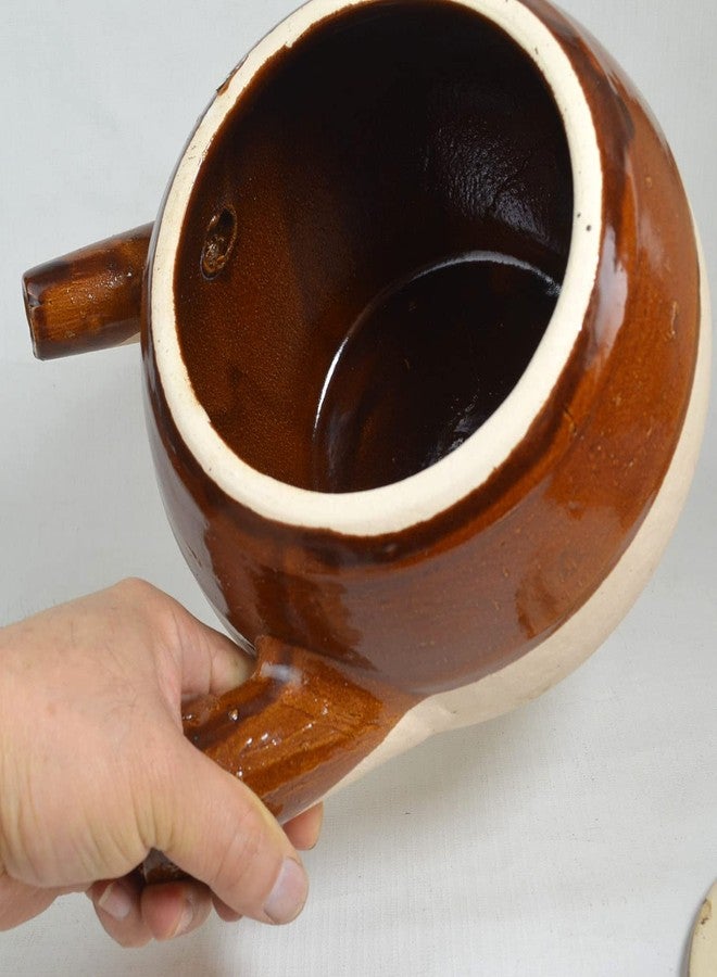 ZHCHSH Casserole Clay Pot 60oz Heat-Resistant Handmade Earthen Cooking Serving with Lid Soup Spout 1800ml Half-Brown - Image 4