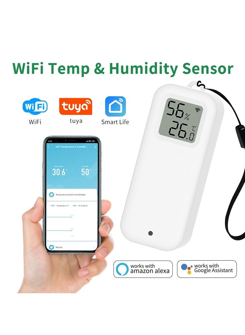 UanTii Wifi Temperature Humidity Detector Smart Hygrometer Thermometer Sensor Works with Smart Life App and Works with Alexa and Google Home，White  - Image 1