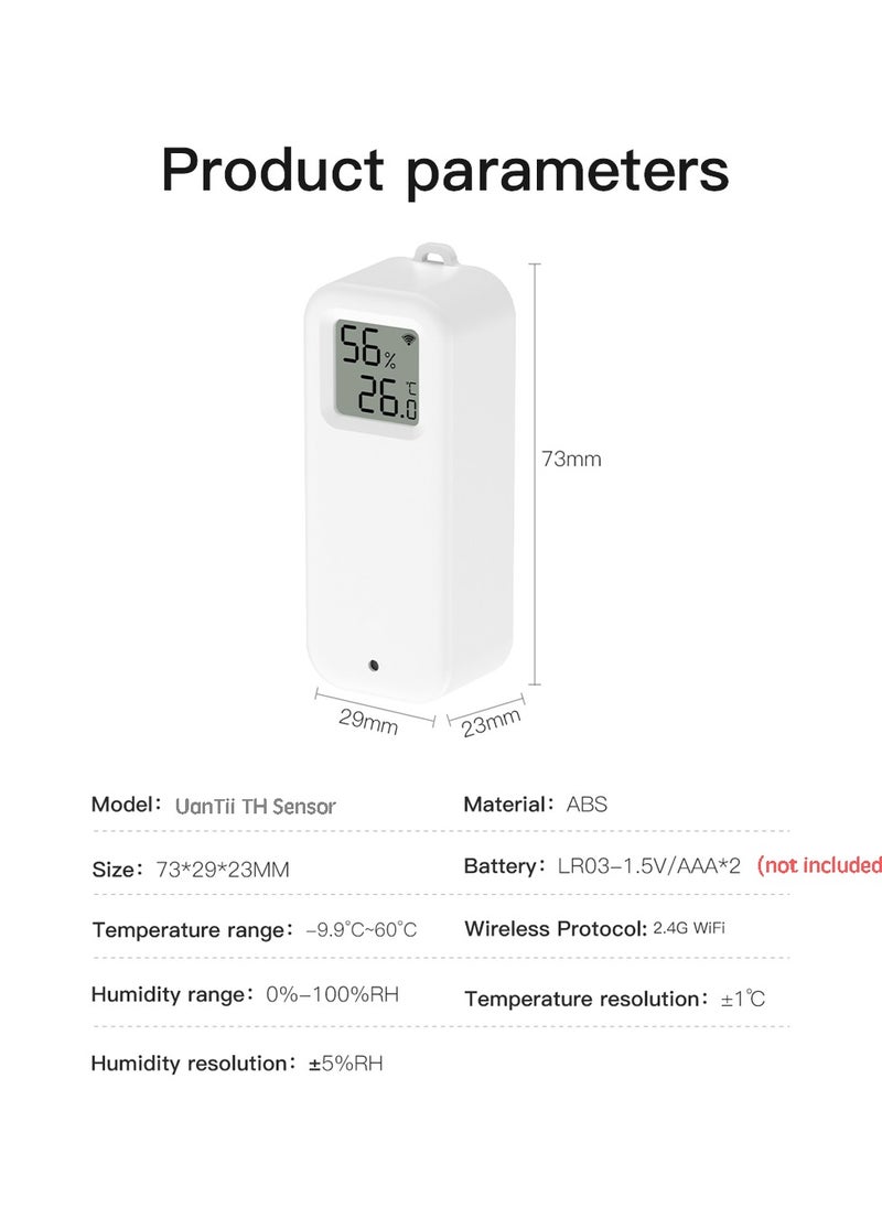 Wifi Temperature Humidity Detector Smart Hygrometer Thermometer Sensor Works with Smart Life App and Works with Alexa and Google Home，White