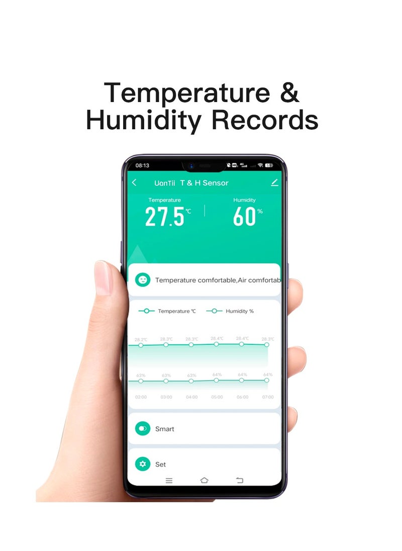 Wifi Temperature Humidity Detector Smart Hygrometer Thermometer Sensor Works with Smart Life App and Works with Alexa and Google Home，White