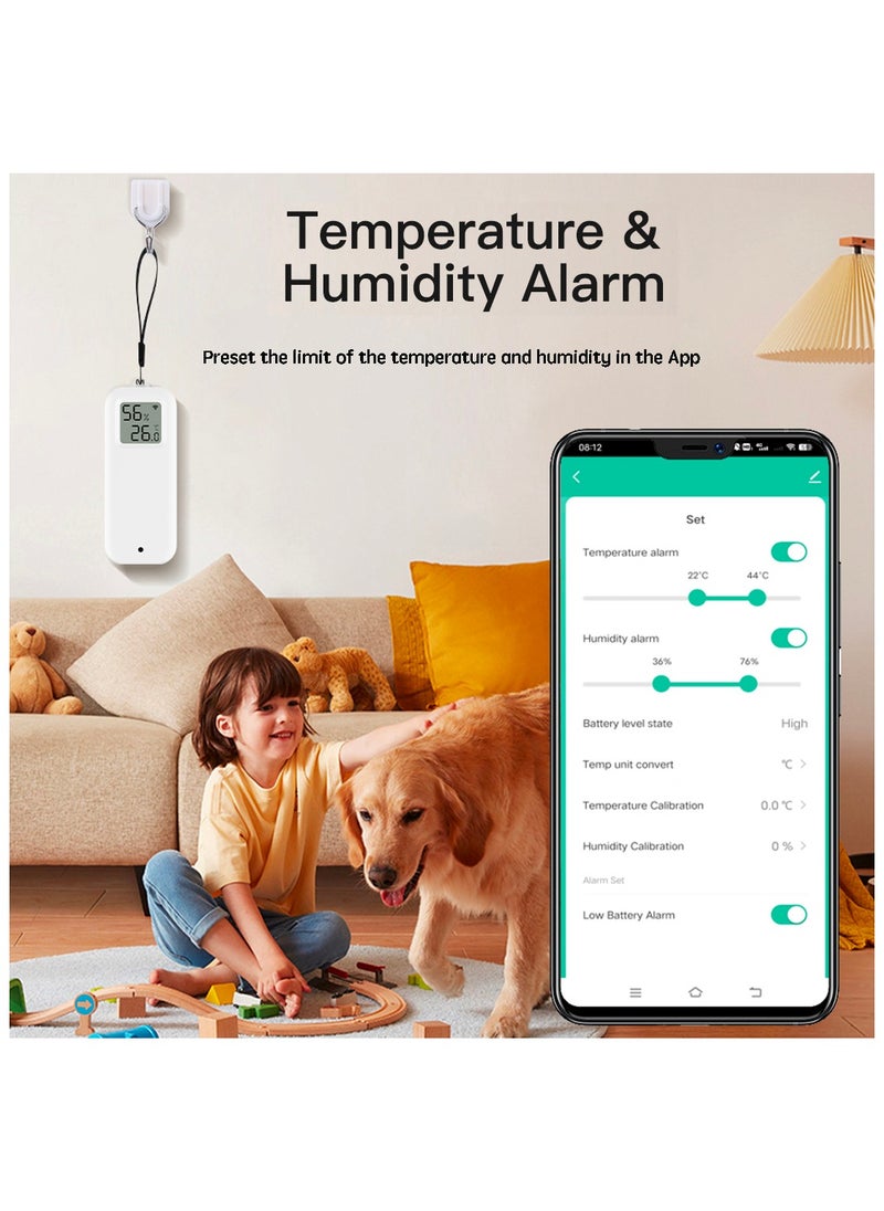 Wifi Temperature Humidity Detector Smart Hygrometer Thermometer Sensor Works with Smart Life App and Works with Alexa and Google Home，White