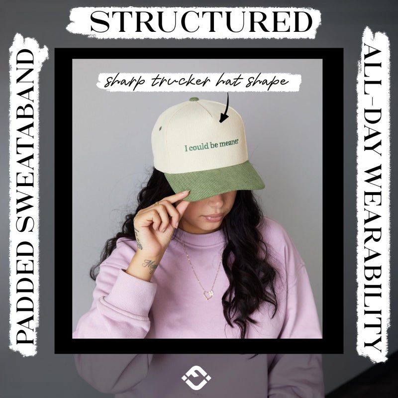 Funky Junque Two Tone Vintage Corduroy Snapback Hat - I Could Be Meaner - Sage - Image 5