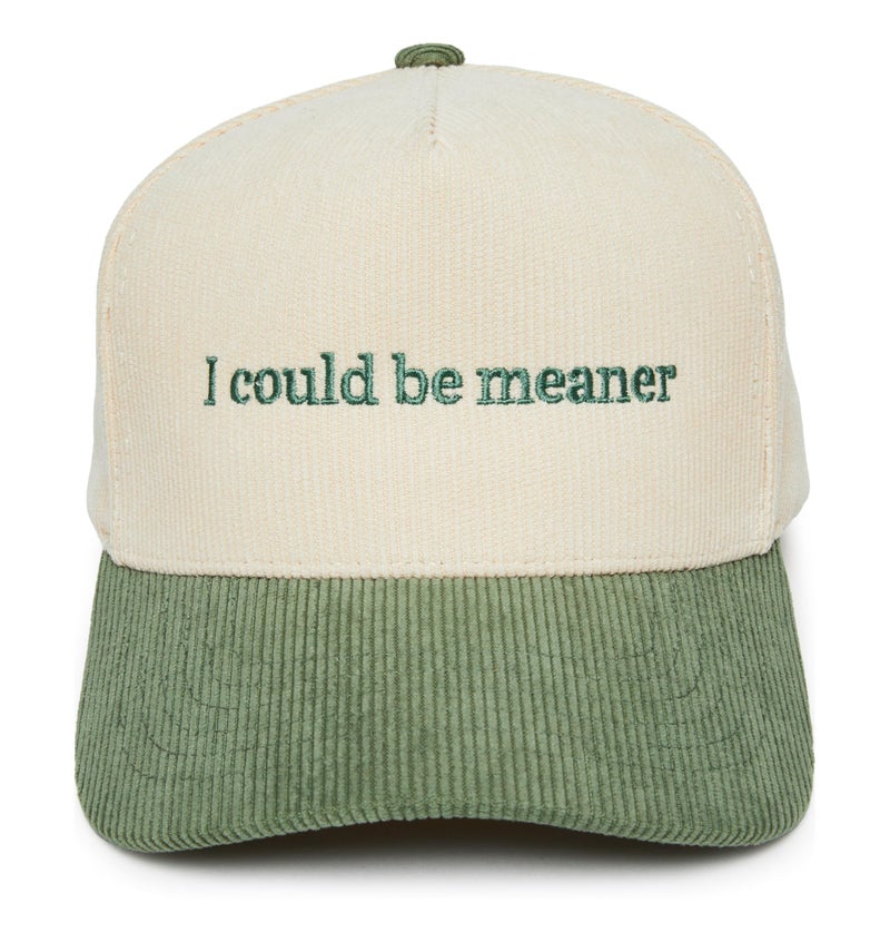 Funky Junque Two Tone Vintage Corduroy Snapback Hat - I Could Be Meaner - Sage - Image 1