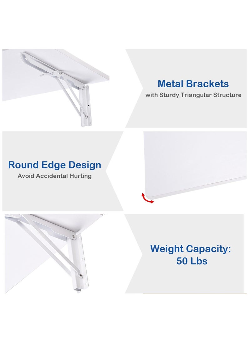 MARGOUN - Wall Table Floating Wall Mounted Desk Folding Drop Leaf Space Saving Dining Table for Kitchen Laundry Room Study Desk 22.5kg Weight Capacity 30*60 cm - Image 1