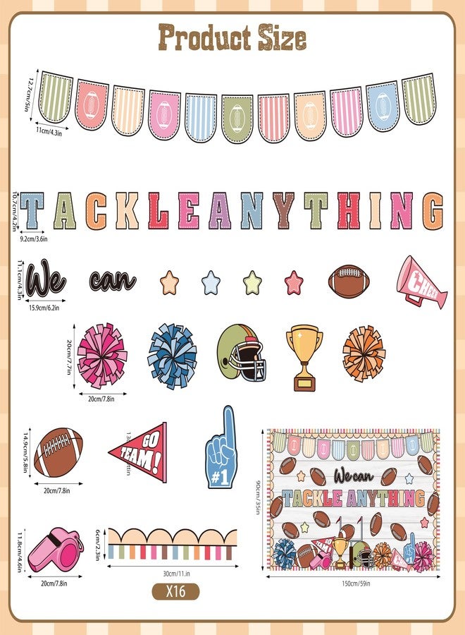 Polaxium Spring Sports Football Bulletin Board Set Classroom Decorations We Can Tackle Anything Inspirational Bulletin Board Football Theme Cutouts for School Office Chalkboard Whiteboard Wall Window Decor - Image 3