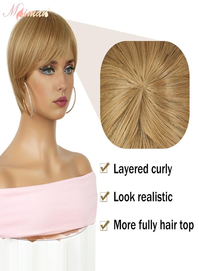 MIMAN Short Blonde Pixie Cut Wigs Fluffy Layered Haircut Wig With Bangs Synthetic Hair Replacement Wig for Women - Image 4