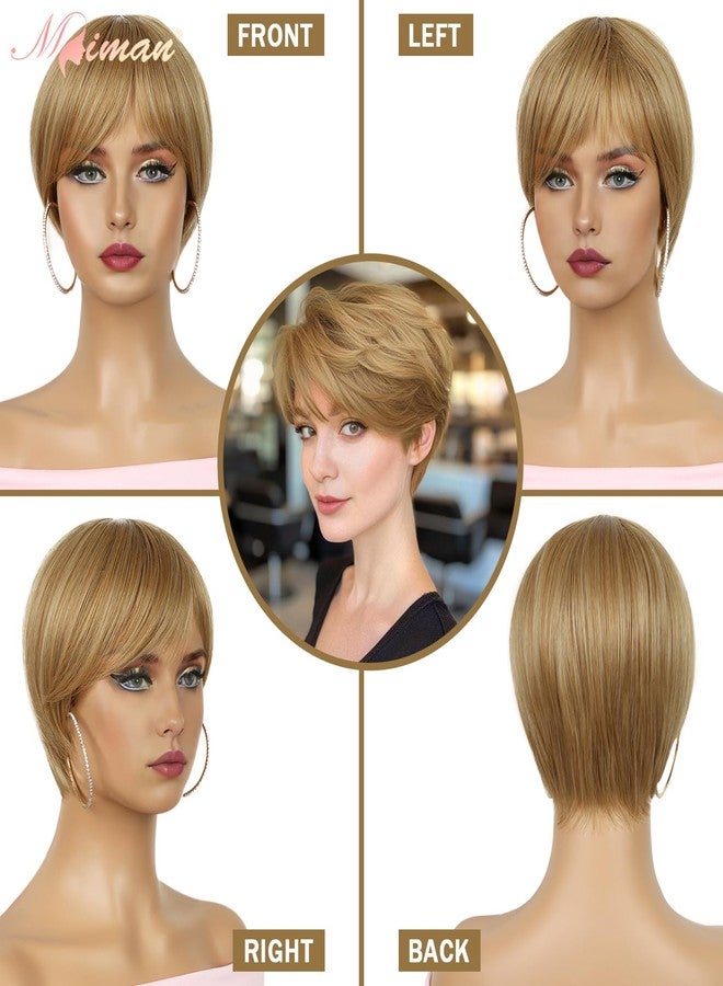 MIMAN Short Blonde Pixie Cut Wigs Fluffy Layered Haircut Wig With Bangs Synthetic Hair Replacement Wig for Women - Image 2