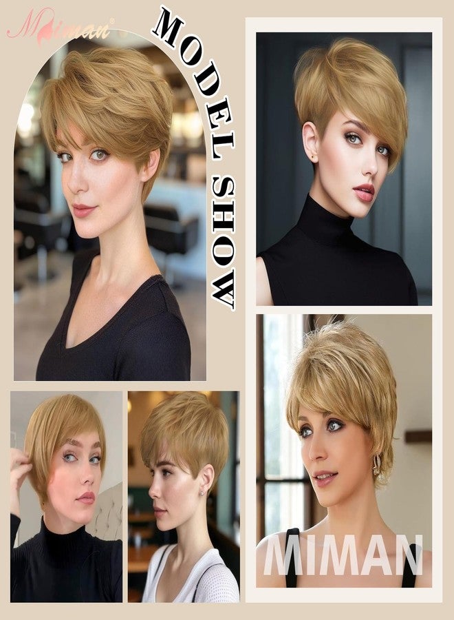 MIMAN Short Blonde Pixie Cut Wigs Fluffy Layered Haircut Wig With Bangs Synthetic Hair Replacement Wig for Women - Image 5