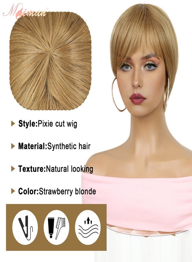 MIMAN Short Blonde Pixie Cut Wigs Fluffy Layered Haircut Wig With Bangs Synthetic Hair Replacement Wig for Women - Image 3