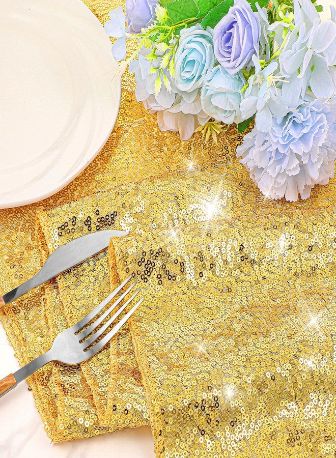 SHENLIU 24 Pack 12 x 108 Inch Gold Sequin Table Runners, Rectangle Glitter Sequin Tables Runner Dining Table Centerpiece Decorations for Birthday Wedding Banquet Holiday Party Decorations - Image 4