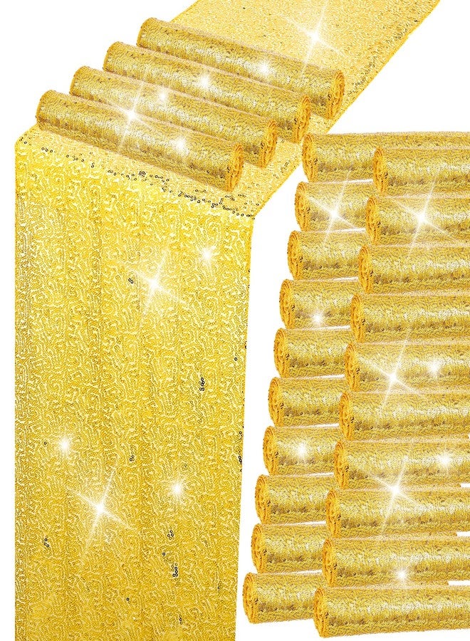 SHENLIU 24 Pack 12 x 108 Inch Gold Sequin Table Runners, Rectangle Glitter Sequin Tables Runner Dining Table Centerpiece Decorations for Birthday Wedding Banquet Holiday Party Decorations - Image 1