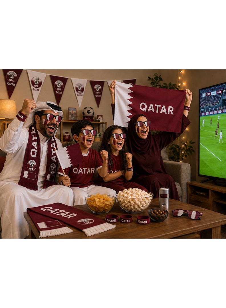 Qatar Football Fan Kit 6-in-1 – Supporter Cheering Accessories Set with Big Flag, Scarf, Face Paint, Small Flag, Sunglasses & 2pcs Wristband | Football Merchandise for Qatar Fans - Image 3