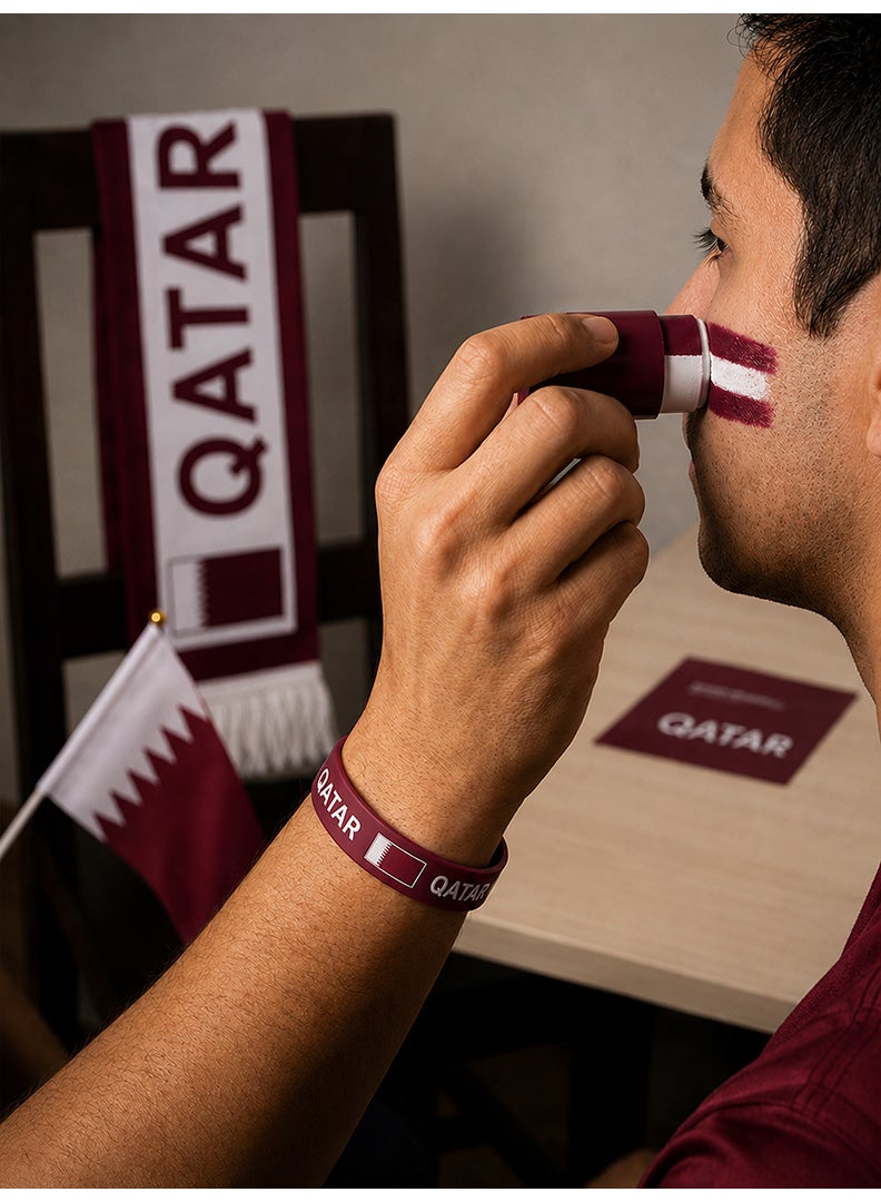 Qatar Football Fan Kit 6-in-1 – Supporter Cheering Accessories Set with Big Flag, Scarf, Face Paint, Small Flag, Sunglasses & 2pcs Wristband | Football Merchandise for Qatar Fans - Image 5
