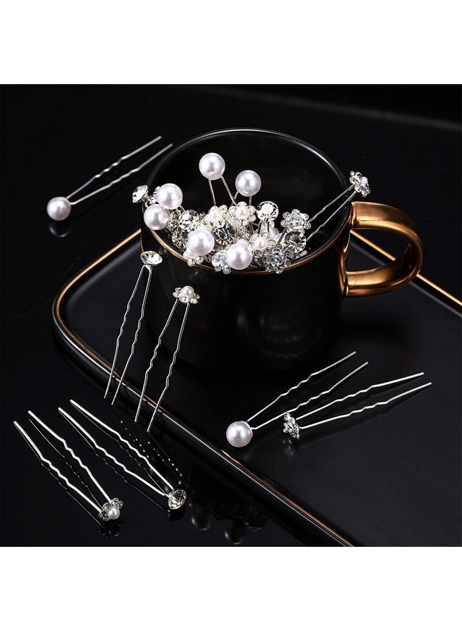 Mtlee 40 Pieces Pearl Hair Pins Wedding Bridal Hair Pins Rhinestone Flower Hair Pins U Shaped Hair Crystal Pins Metal Silver Pearl Bobby Pins Hair Jewelry Accessories For Brides Bridesmaids Thick Long Hair - Image 2