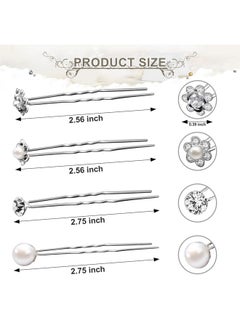 Mtlee 40 Pieces Pearl Hair Pins Wedding Bridal Hair Pins Rhinestone Flower Hair Pins U Shaped Hair Crystal Pins Metal Silver Pearl Bobby Pins Hair Jewelry Accessories For Brides Bridesmaids Thick Long Hair  - Image 3