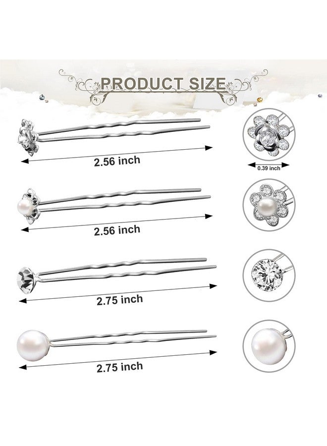 Mtlee 40 Pieces Pearl Hair Pins Wedding Bridal Hair Pins Rhinestone Flower Hair Pins U Shaped Hair Crystal Pins Metal Silver Pearl Bobby Pins Hair Jewelry Accessories For Brides Bridesmaids Thick Long Hair - Image 3