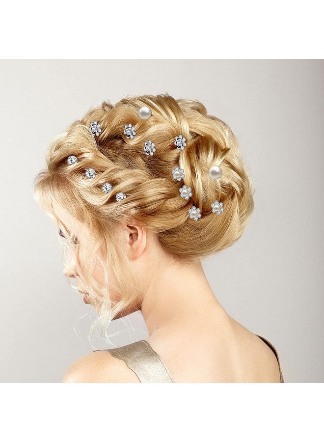Mtlee 40 Pieces Pearl Hair Pins Wedding Bridal Hair Pins Rhinestone Flower Hair Pins U Shaped Hair Crystal Pins Metal Silver Pearl Bobby Pins Hair Jewelry Accessories For Brides Bridesmaids Thick Long Hair - Image 5