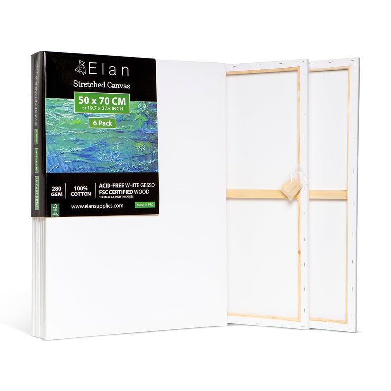Elan Stretched Canvases 50x70 CM 6Pack for Painting Painting Canvas Bulk Adults Blank Paint Art Canvas White