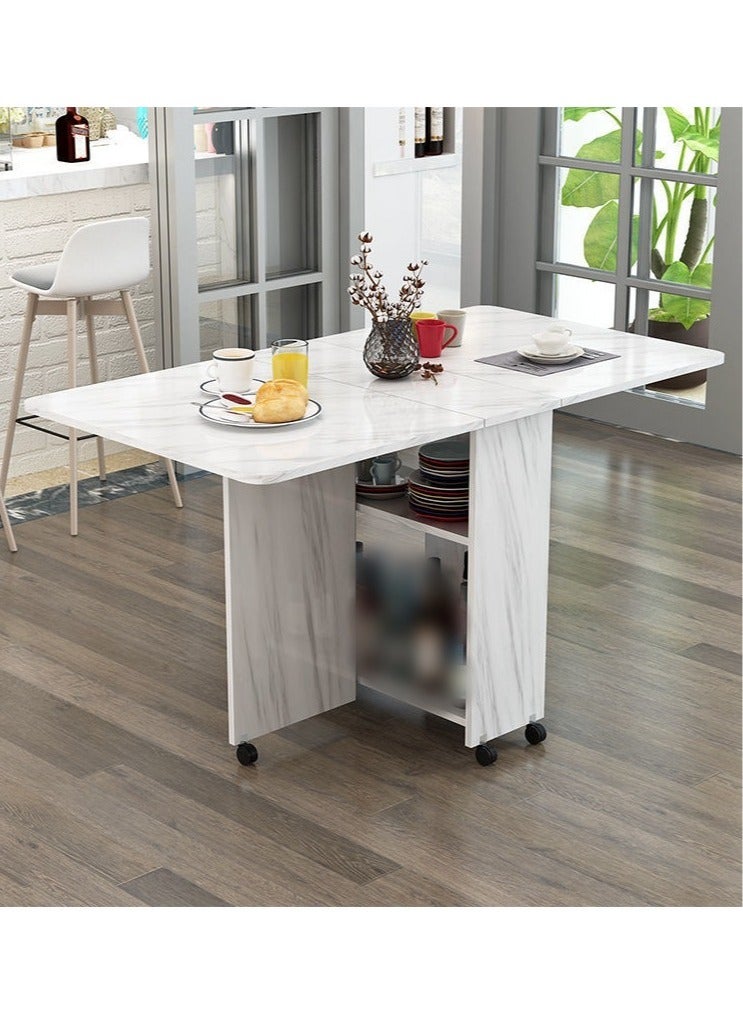 Generic Folding Dining Table Drop Leaf Table with 6 Wheels, Kitchen Table with 2-Layer Storage Shelves, Multifunctional Extension Space Saving Dinner Table for Bedroom Dining Room Home  - Image 1