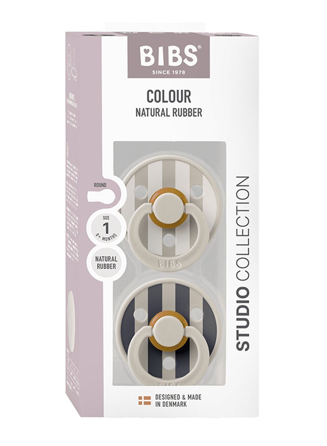 BIBS Studio Colour Round Pacifier, 2 Pieces, Latex Size 1, 0 - 6 Months, Sand Mix, Baby Dummy With Natural Rubber, Soft And Safe For Newborns - Image 2