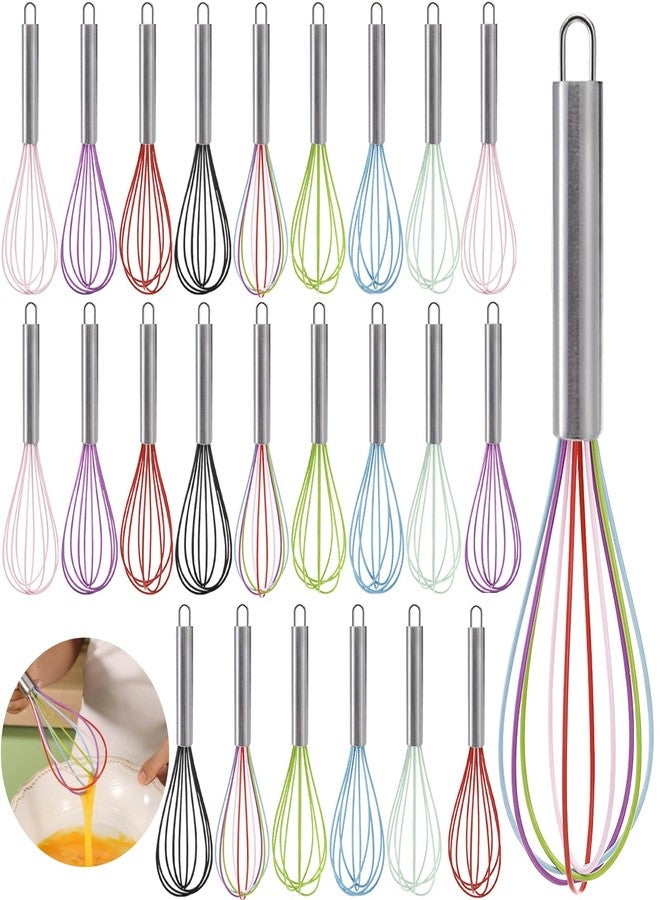 Cididu Set of 24 Silicone Whisk Bulk for Cooking, 10 In Wisking Tool Non Scratch, Flexible Rubber Whisks for Nonstick Pans, Kitchen Hand Whisk for Blending Beating Baking, BPA Free Dishwasher Safe - Image 1
