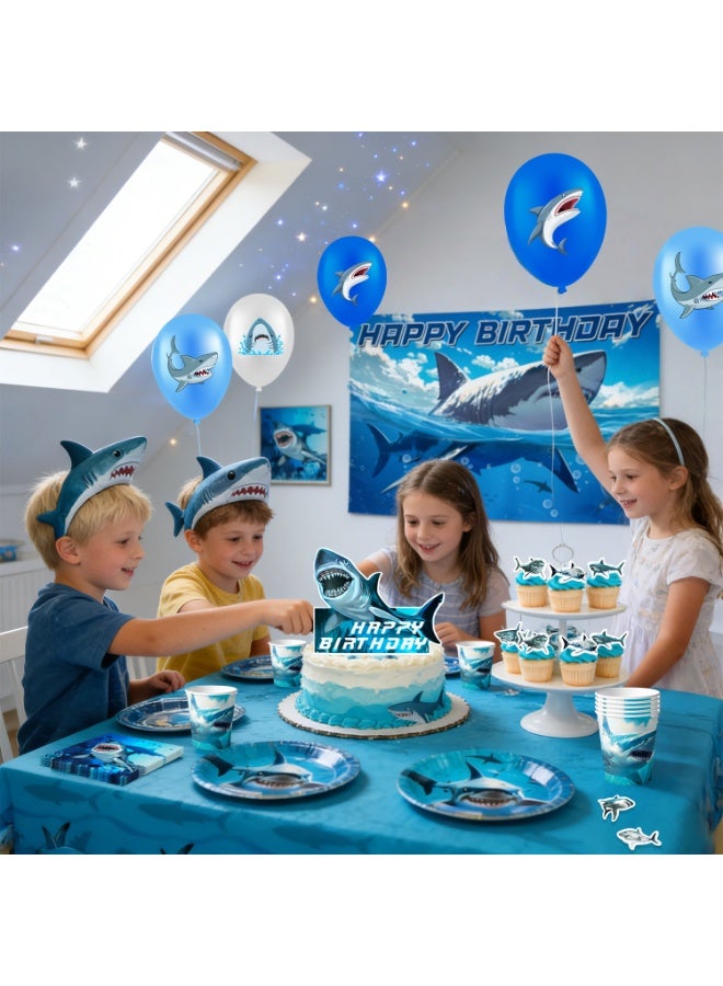FRUITFUL PARTY Shark Birthday Party Decorations for 10 Guests, Shark Party Tableware Set Shark Plates Napkins Tablecloths Shark Balloons Banner Shark Cake Toppers etc Shark Party Supplies - Image 4