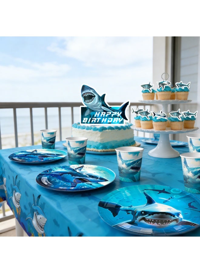 FRUITFUL PARTY Shark Birthday Party Decorations for 10 Guests, Shark Party Tableware Set Shark Plates Napkins Tablecloths Shark Balloons Banner Shark Cake Toppers etc Shark Party Supplies - Image 5