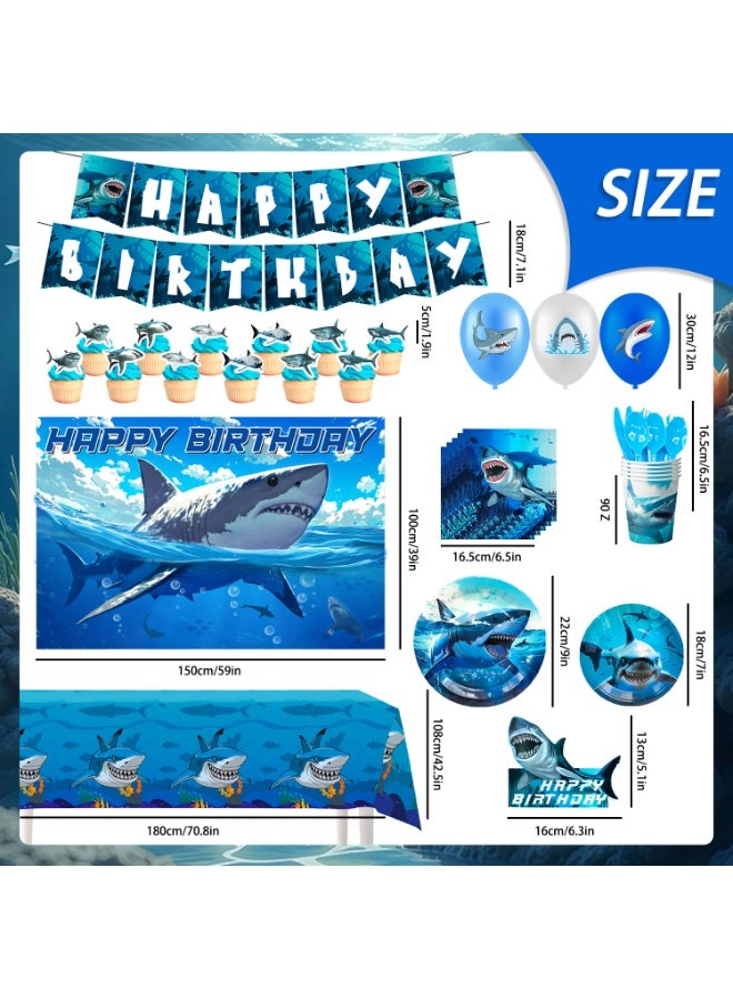 FRUITFUL PARTY Shark Birthday Party Decorations for 10 Guests, Shark Party Tableware Set Shark Plates Napkins Tablecloths Shark Balloons Banner Shark Cake Toppers etc Shark Party Supplies - Image 2