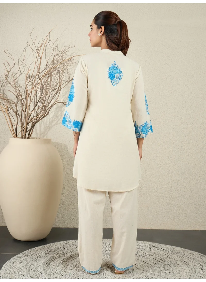 Ameya  Off White-printed-a-line-pure-cotton-kurta-sets for Women | Best Price UAE