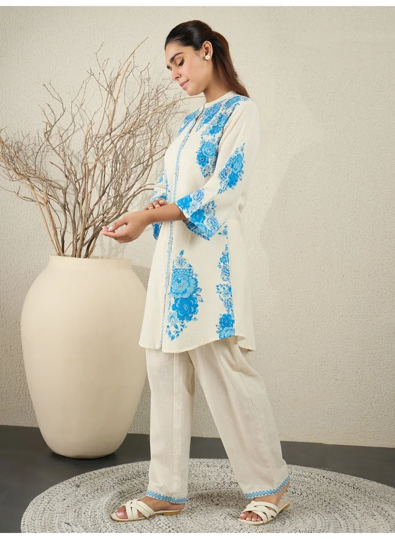 Ameya Off White-printed-a-line-pure-cotton-kurta-sets
